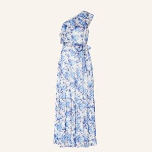 Adrianna Papell Blue Floral One Shoulder Dress With Pockets